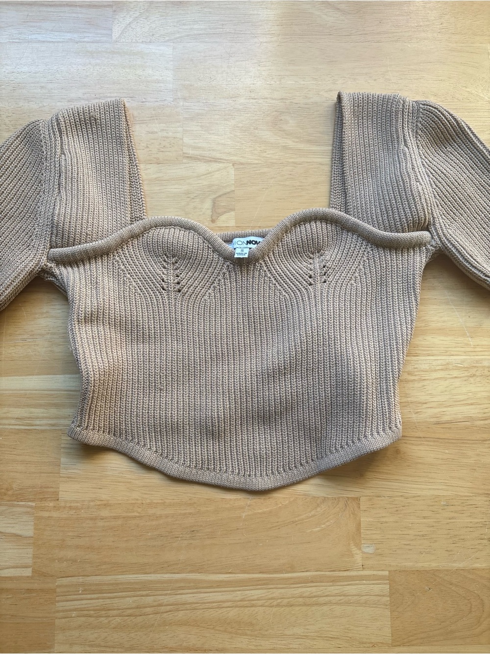Fashion Nova Taupe Off-the-Shoulder Sweetheart Crop Sweater